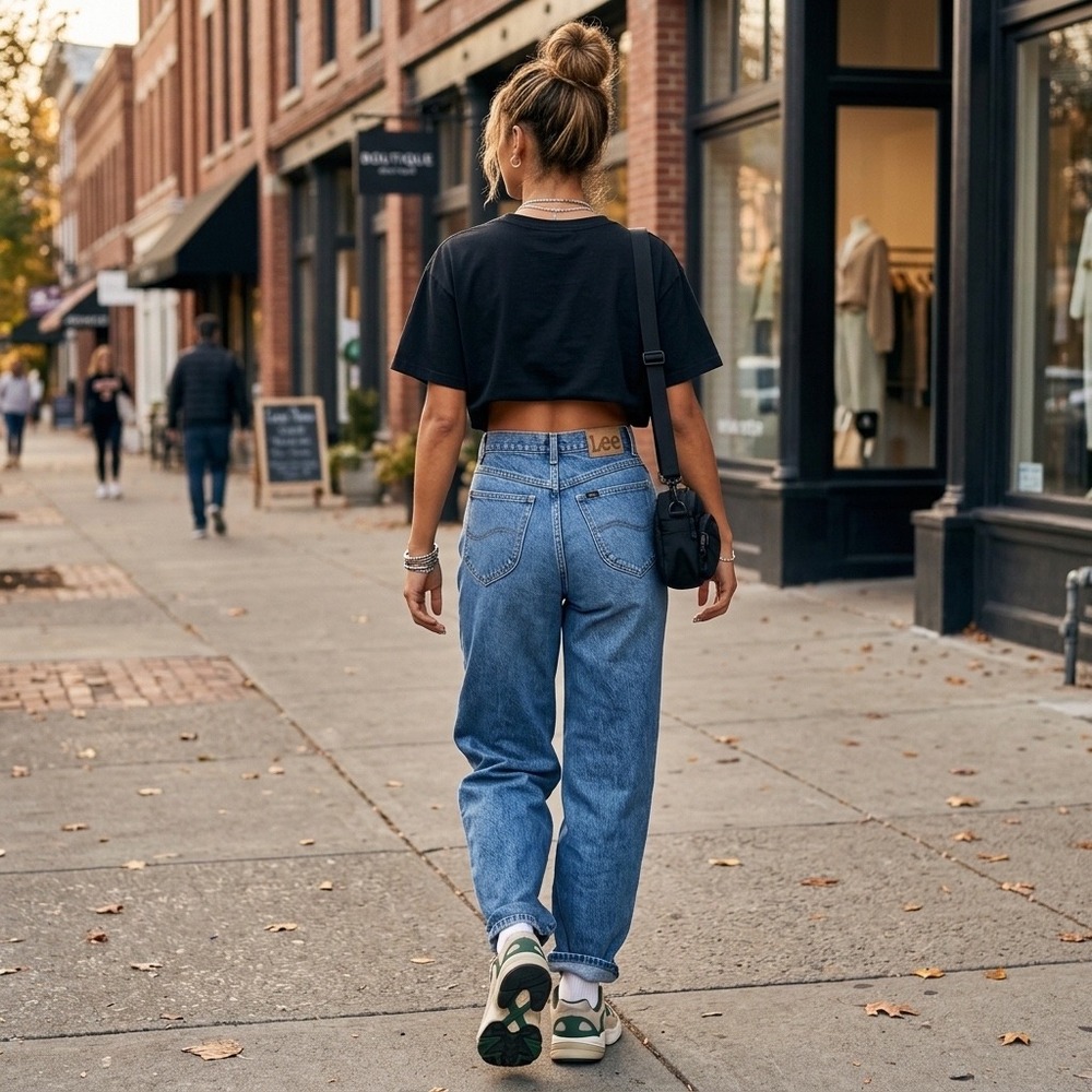 Vintage Lee 90s Women High Waisted Mom Jeans Blue Denim Straight Leg Baggy 26x30
